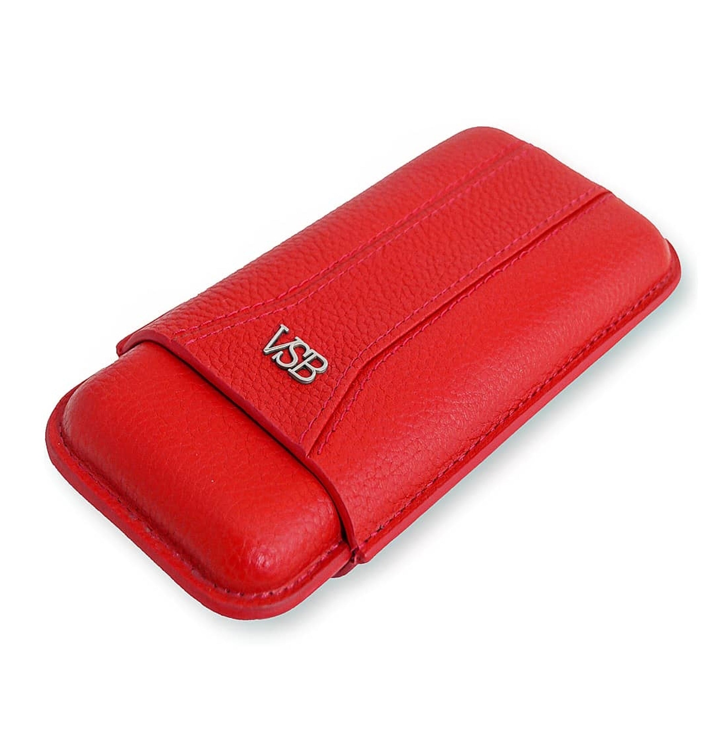 Three Finger Red Leather Cigar Pouch - VSB London