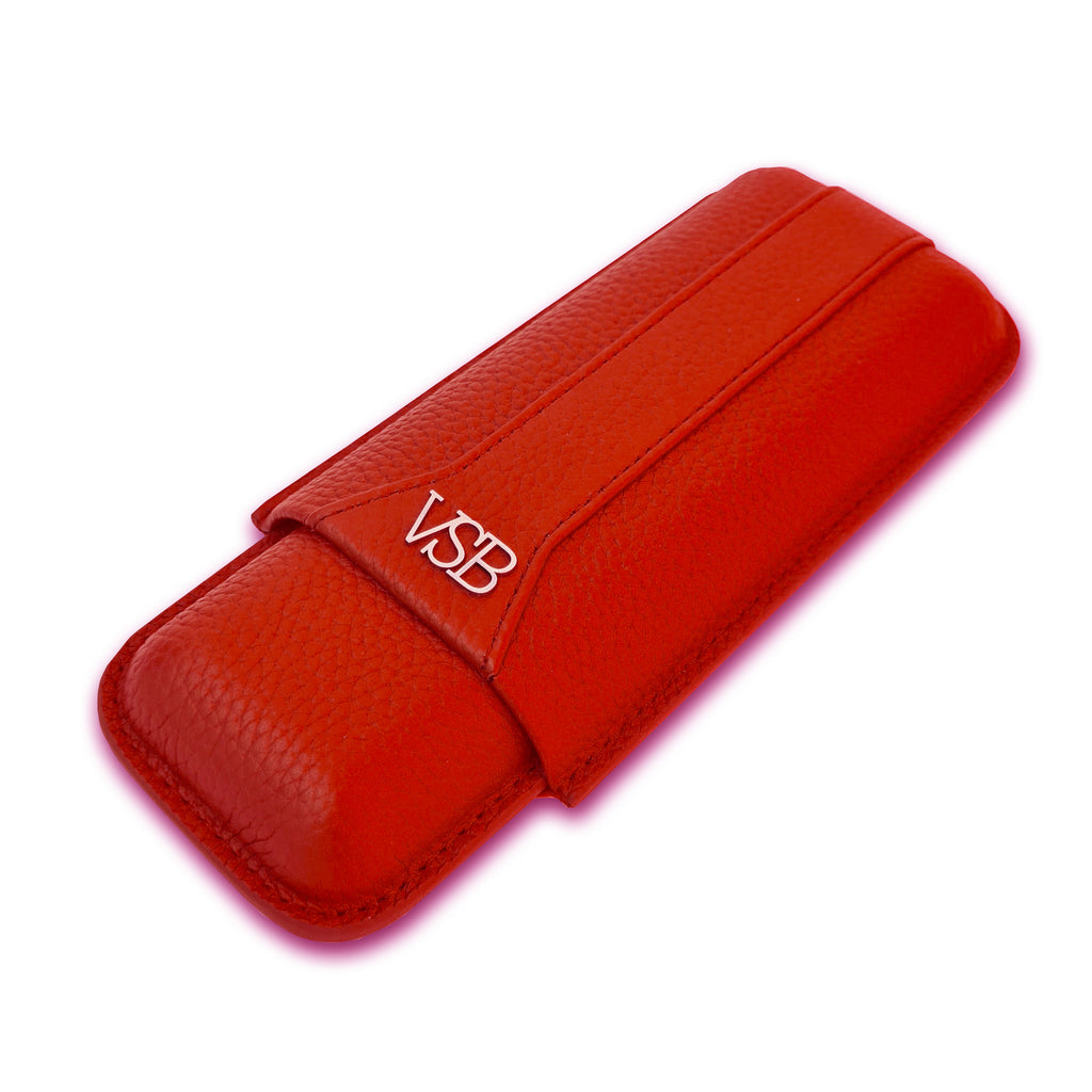 Two Finger Red Leather Cigar Pouch - VSB London