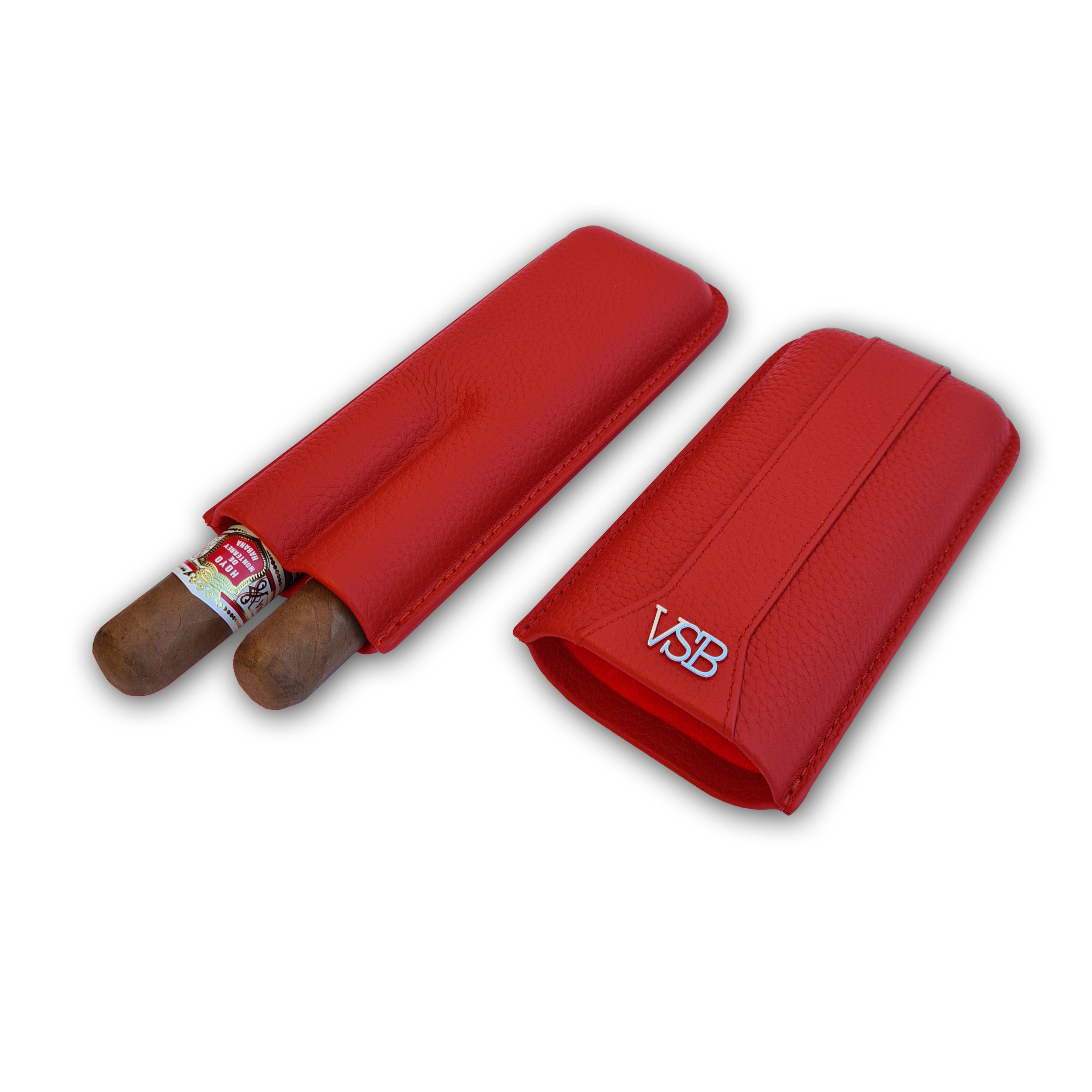 Two Finger Red Leather Cigar Pouch - VSB London