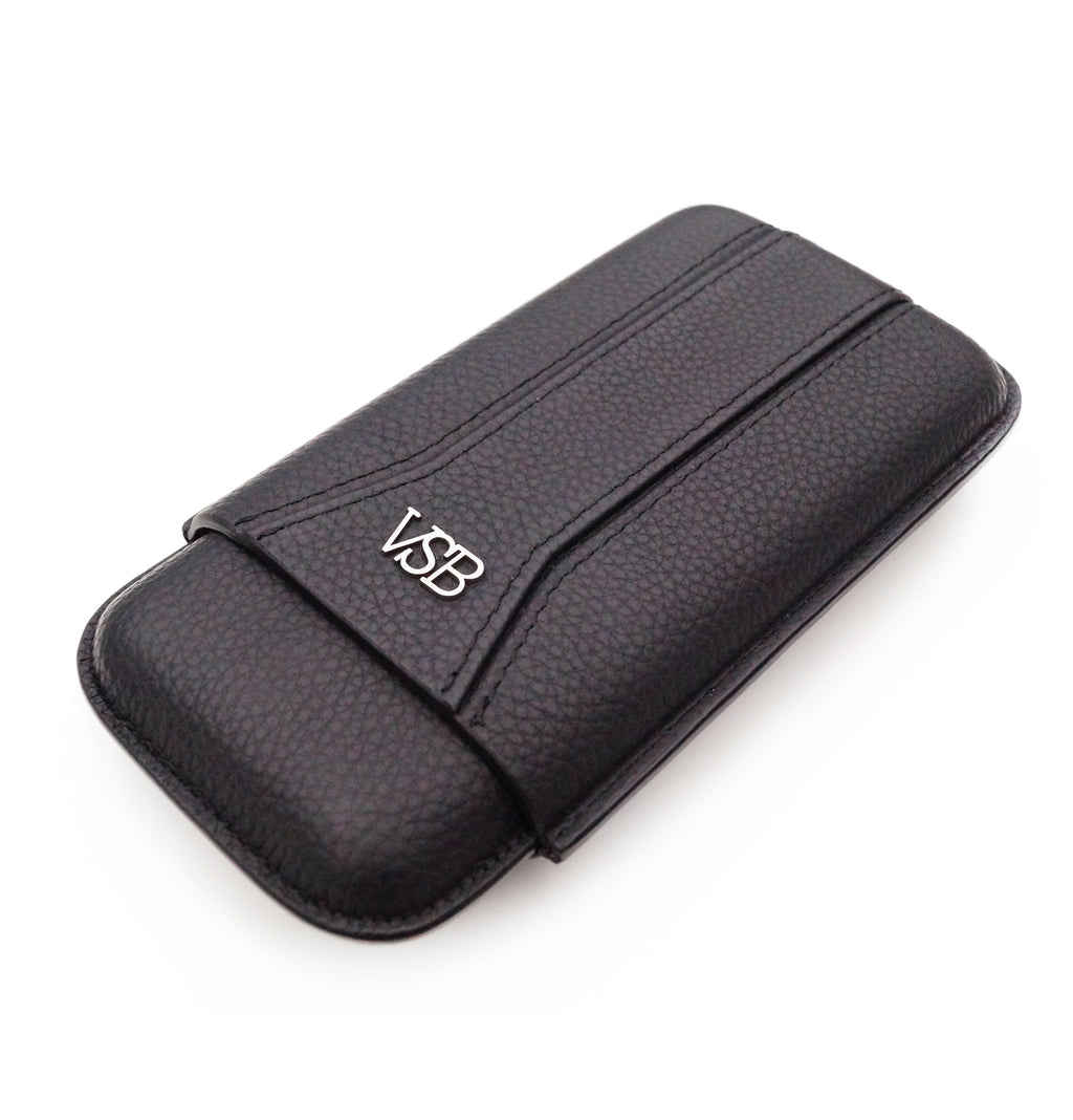 Three Finger Black Leather Cigar Pouch - VSB London