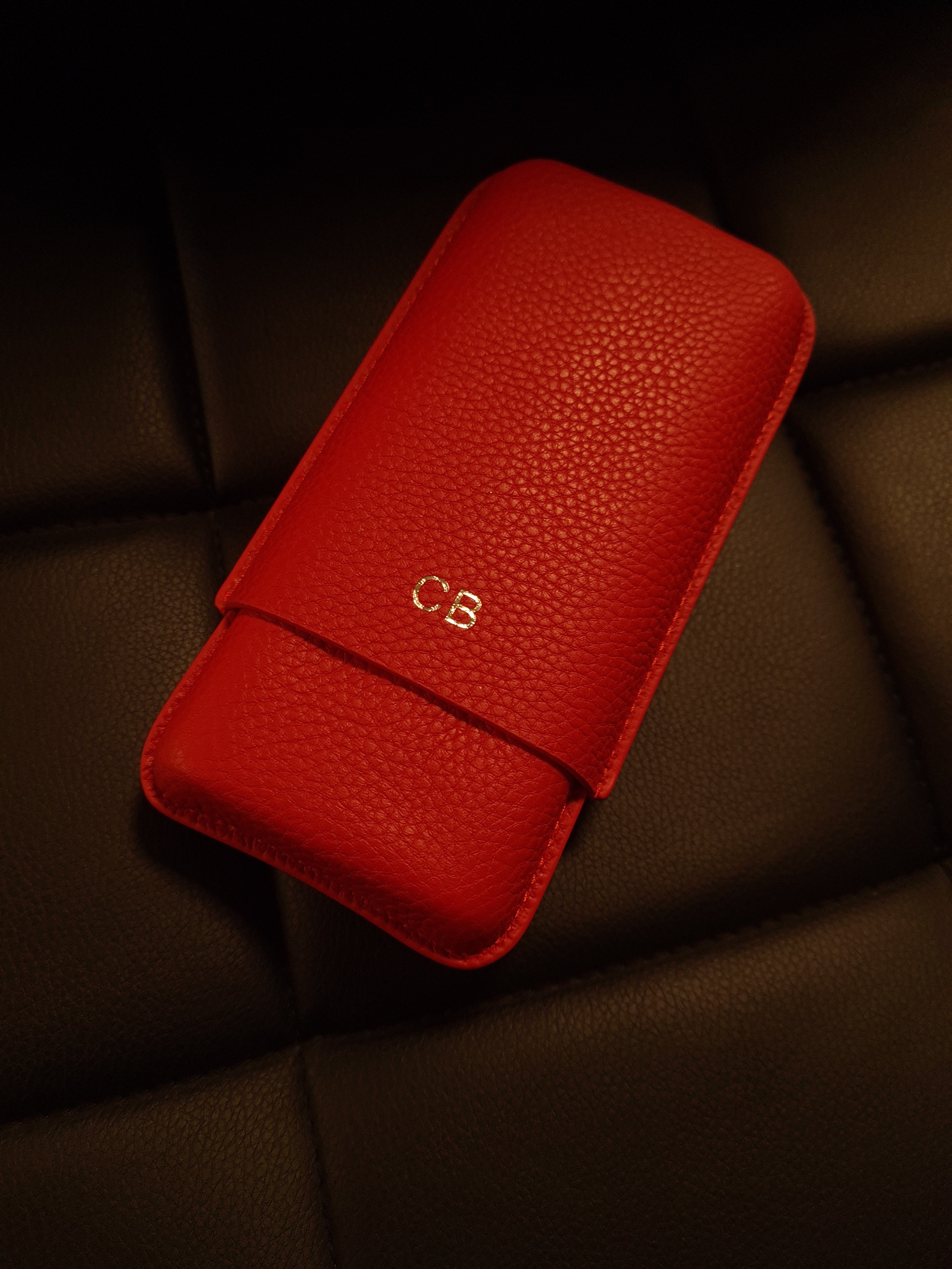 Three Finger Red Leather Cigar Pouch - VSB London