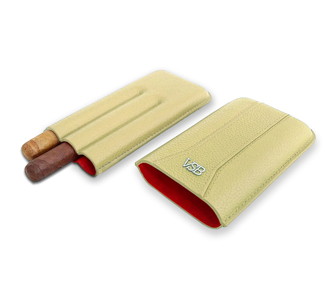 Three Finger Cream Leather Cigar Pouch - VSB London