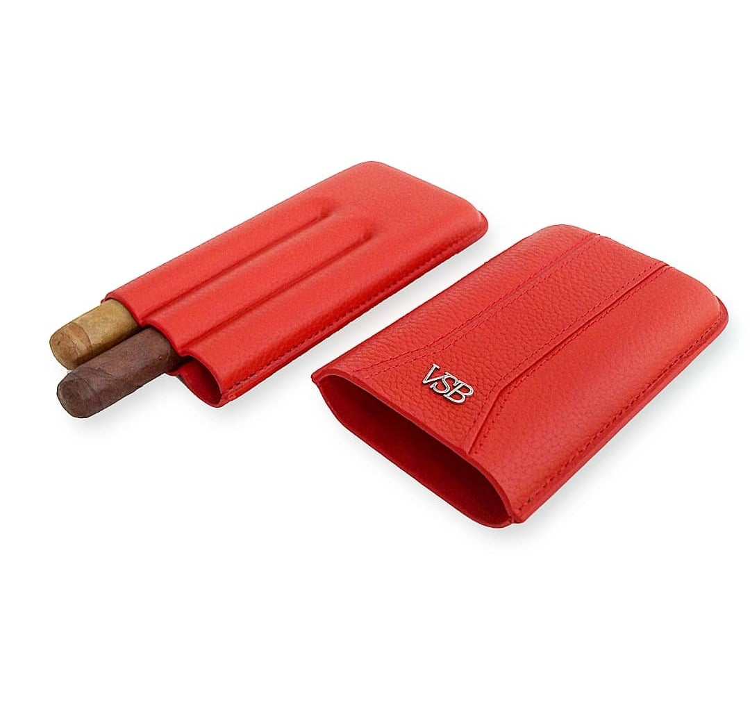 Three Finger Red Leather Cigar Pouch - VSB London