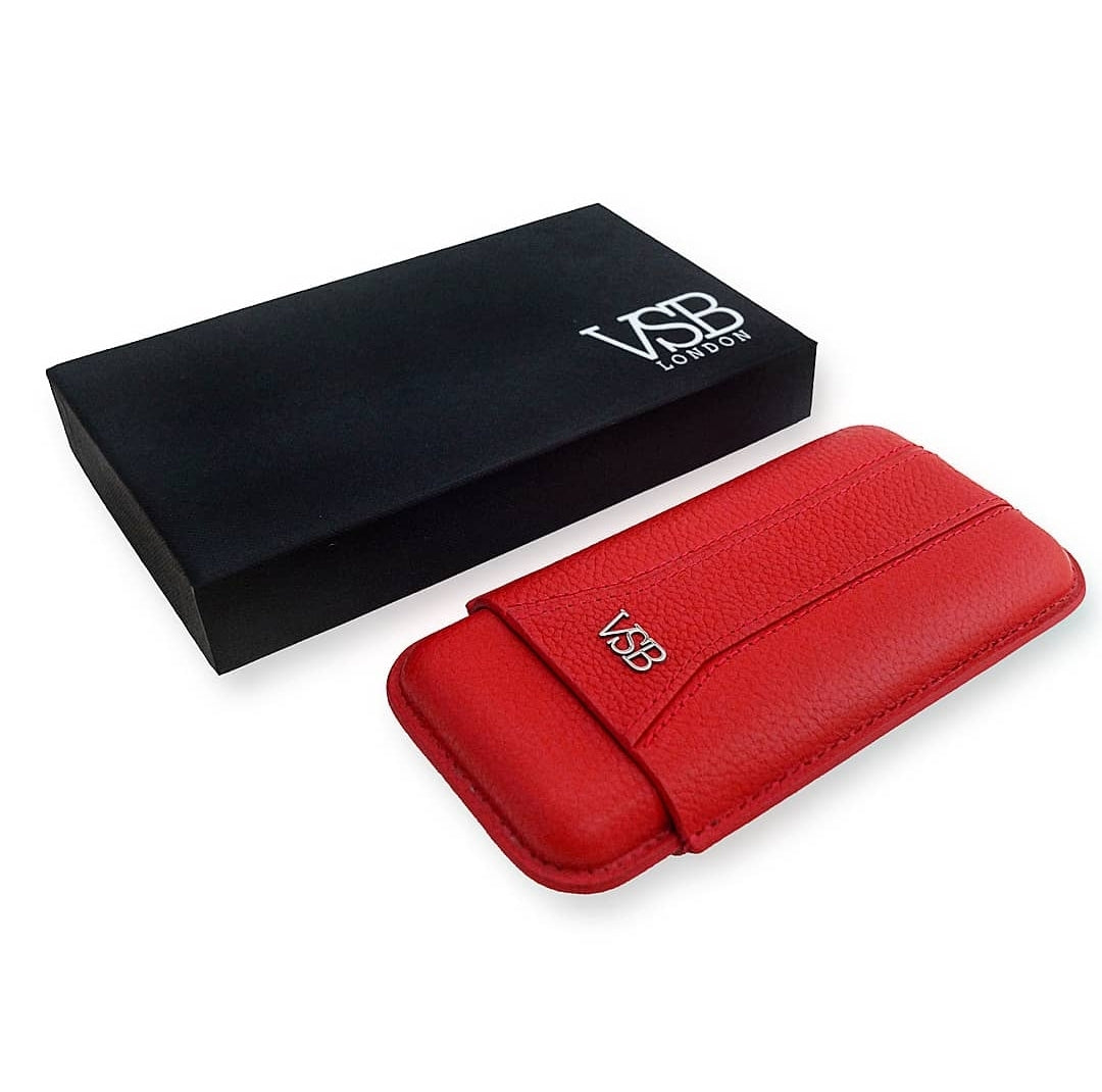 Three Finger Red Leather Cigar Pouch - VSB London