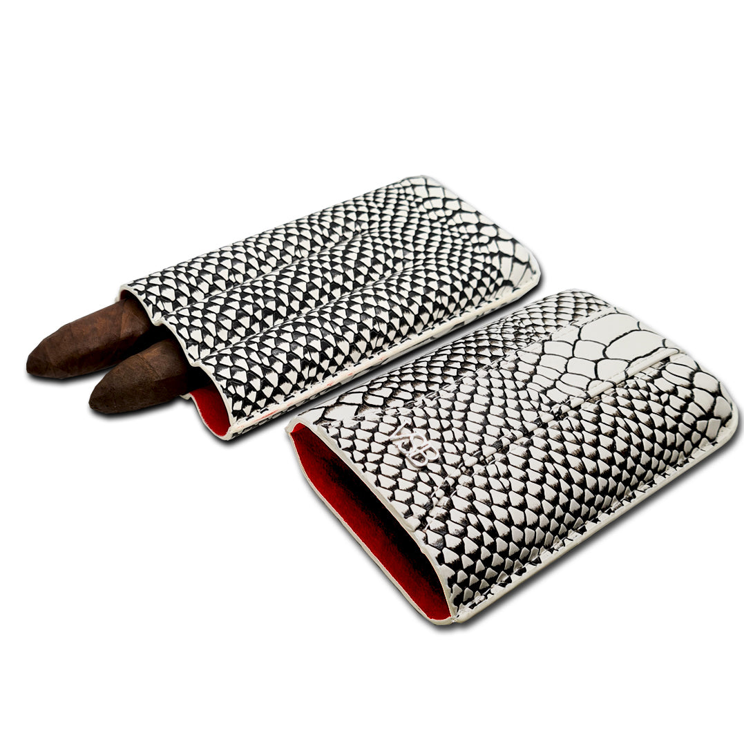 Three Finger Snake Skin Leather Cigar Pouch - VSB London