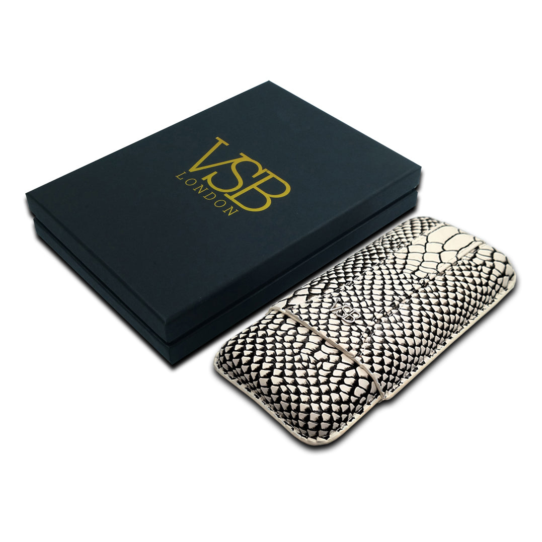 Three Finger Snake Skin Leather Cigar Pouch - VSB London