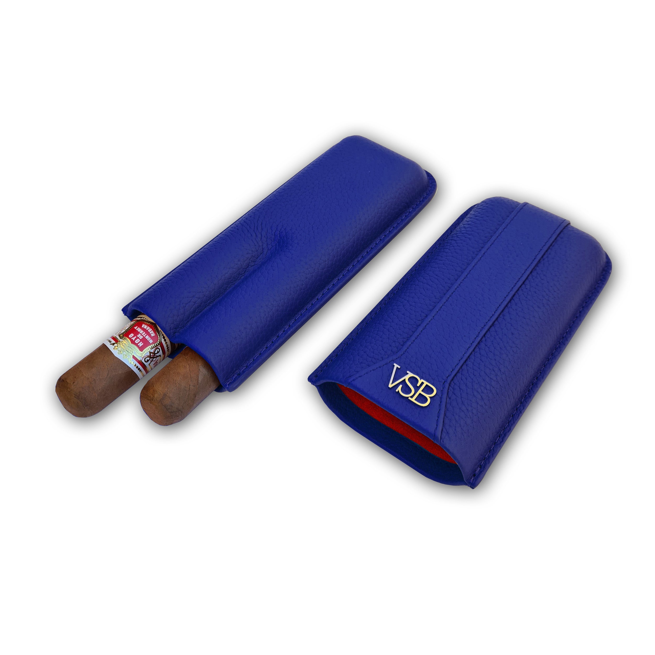 Two Finger Blue Leather Cigar Pouch - VSB London