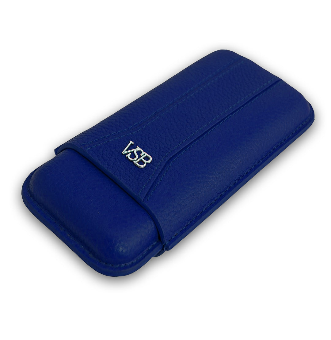 Ostrich Leather 3 Finger Cigar Case in Presidential Blue