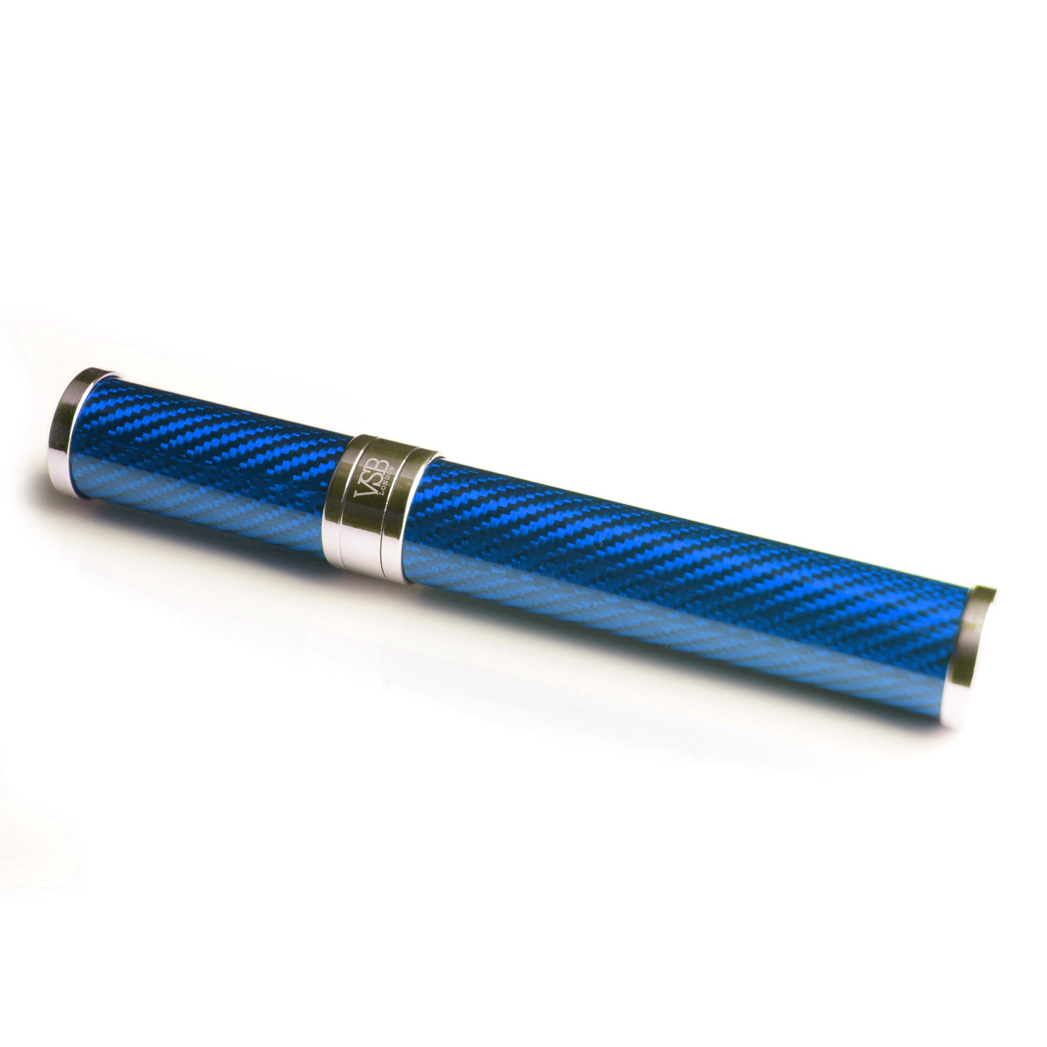 GLOSS BLUE CARBON FIBRE & STAINLESS STEEL CIGAR TUBE - VSB London