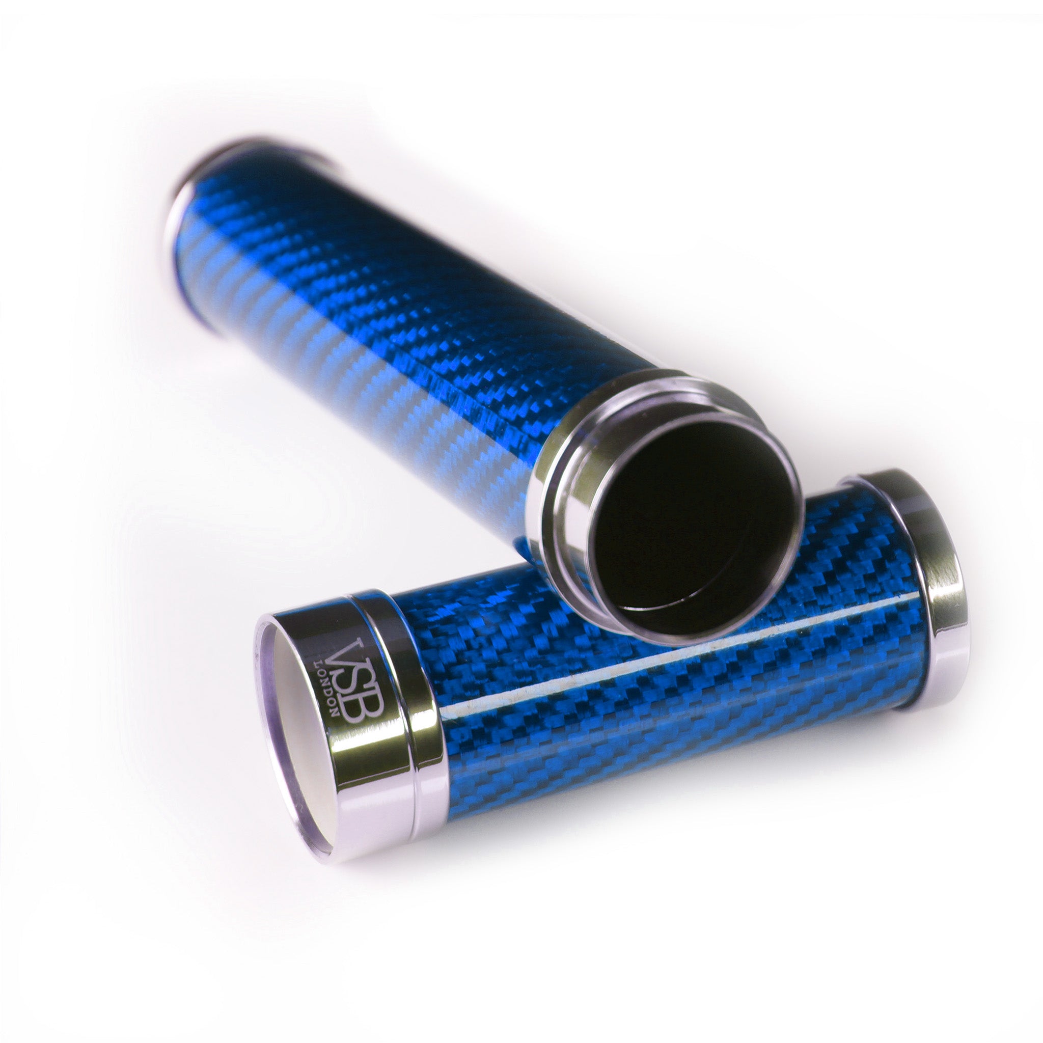 GLOSS BLUE CARBON FIBRE & STAINLESS STEEL CIGAR TUBE - VSB London