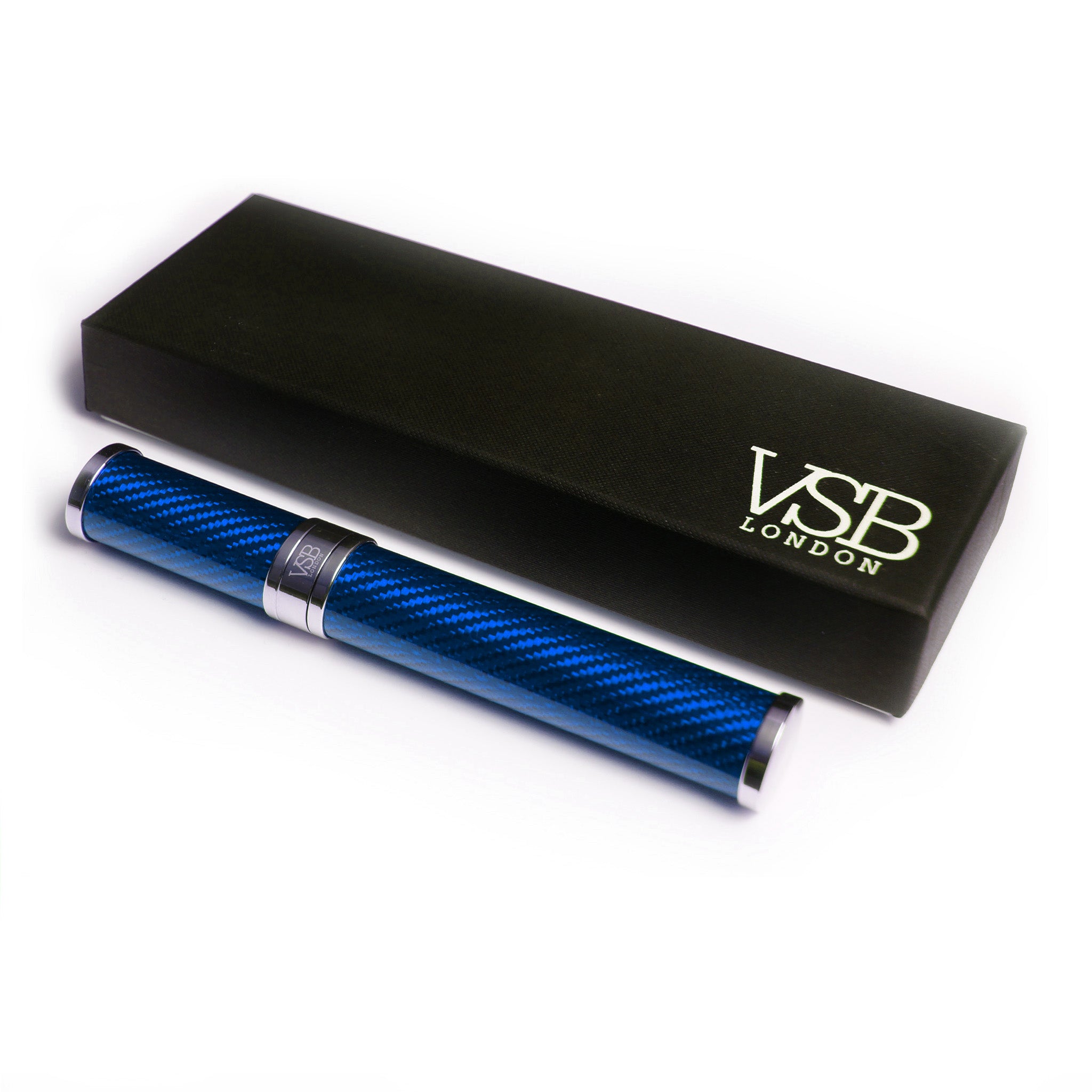 GLOSS BLUE CARBON FIBRE & STAINLESS STEEL CIGAR TUBE - VSB London