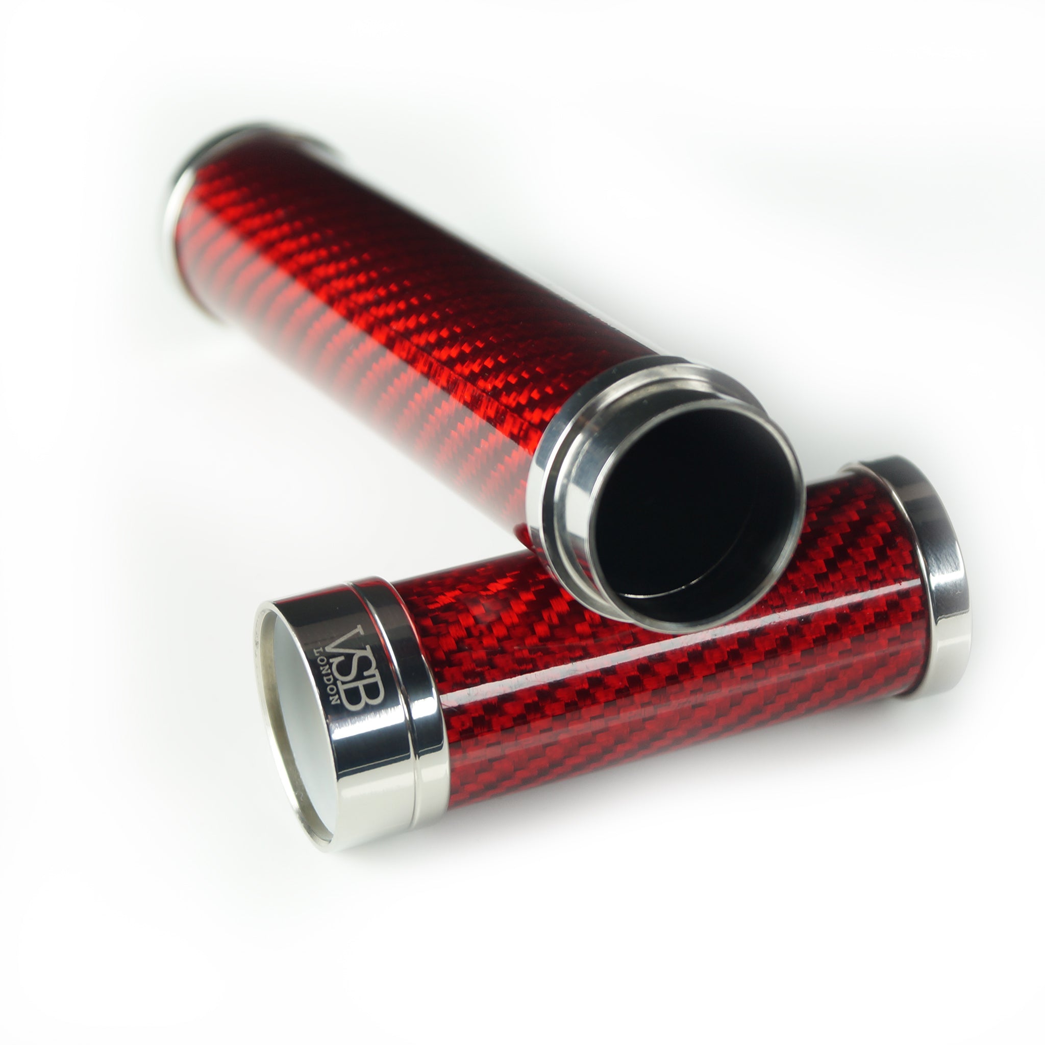 GLOSS RED CARBON FIBRE & STAINLESS STEEL CIGAR TUBE - VSB London