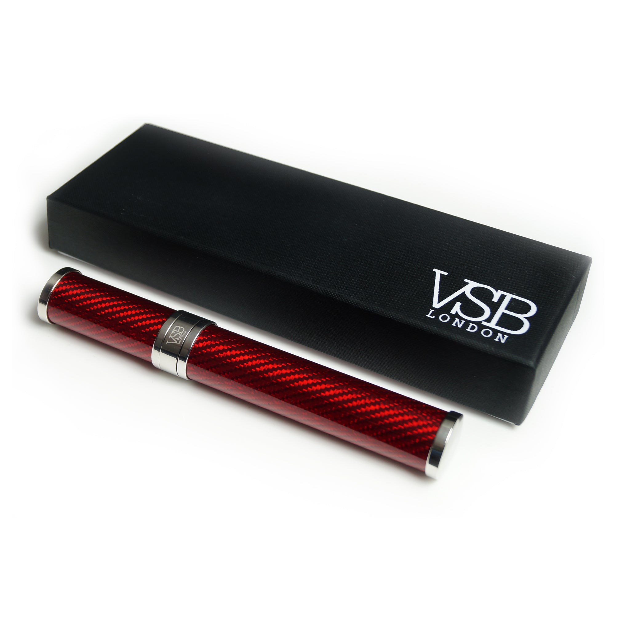 GLOSS RED CARBON FIBRE & STAINLESS STEEL CIGAR TUBE - VSB London